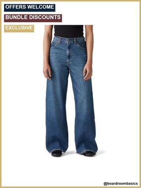 High Rise Baggy Wide Leg Straight Jeans Non-Stretch Denim